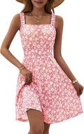 Women's Summer Square Neck A-Line Midi Dress with Pockets - Breathable