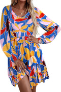 Womens Tiered Ruffle A Line Dress V Neck - Comfortable Swing Dress