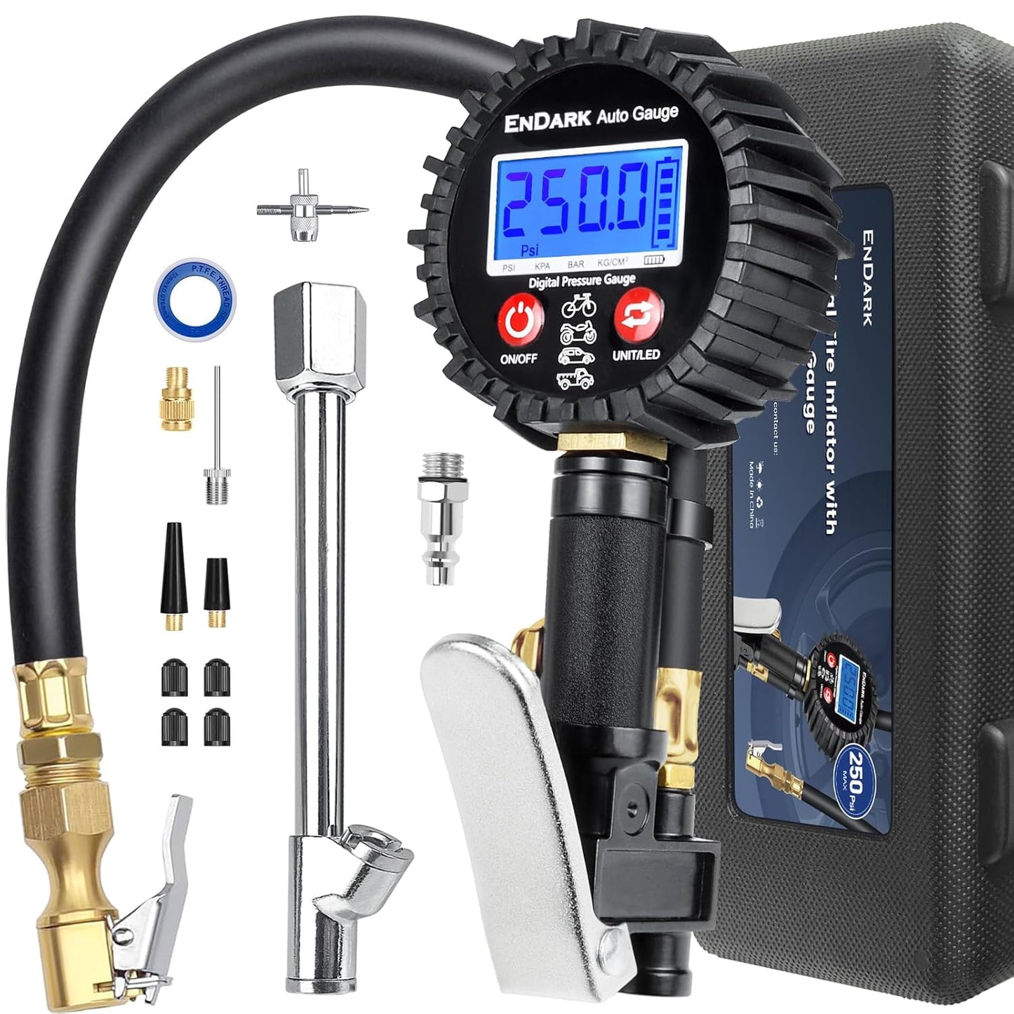 Digital Tire Pressure Gauge with Inflator for Easy Use