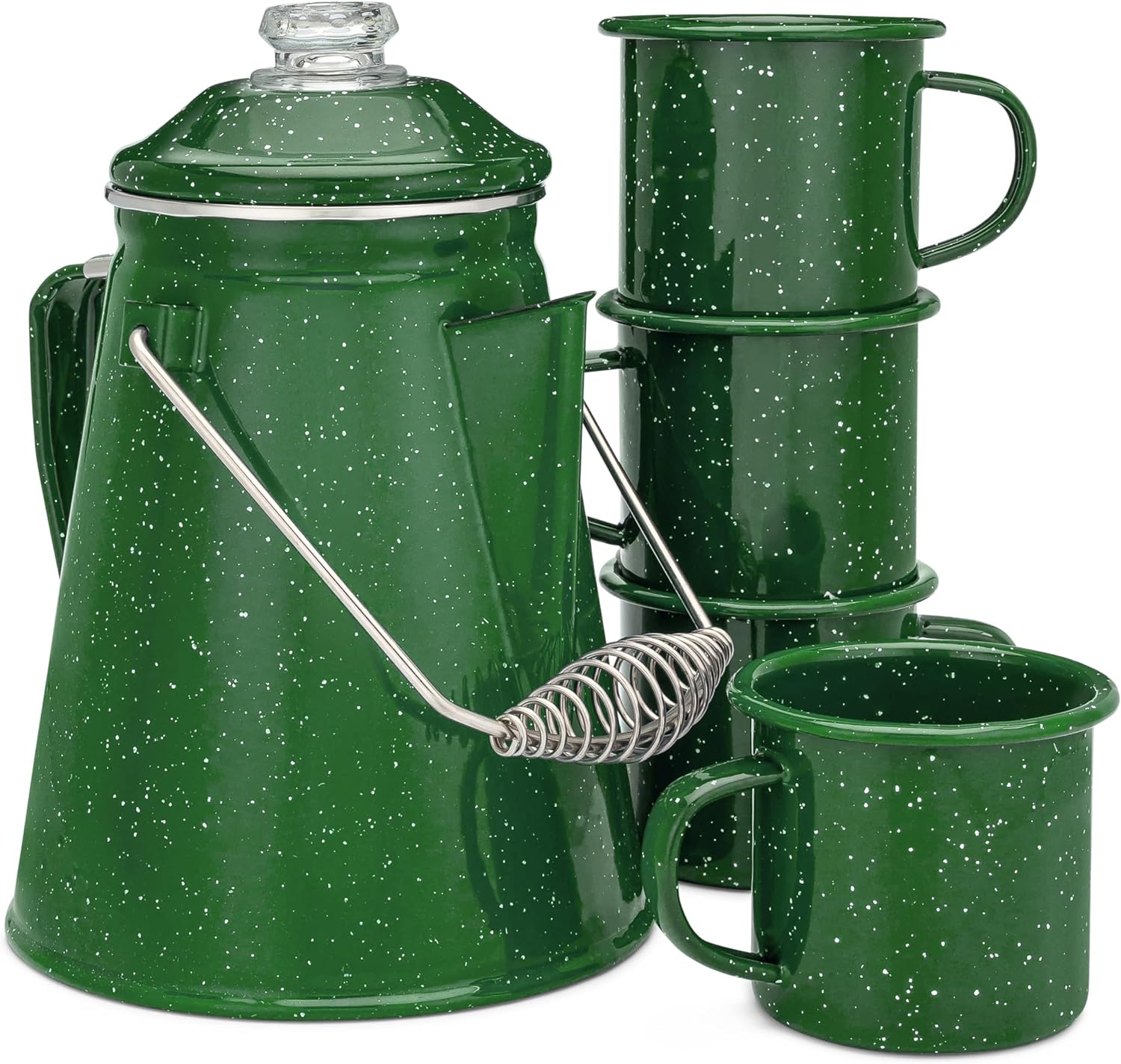 COLETTI Classic Enamel Set Coffee Percolator & Mugs for Camping