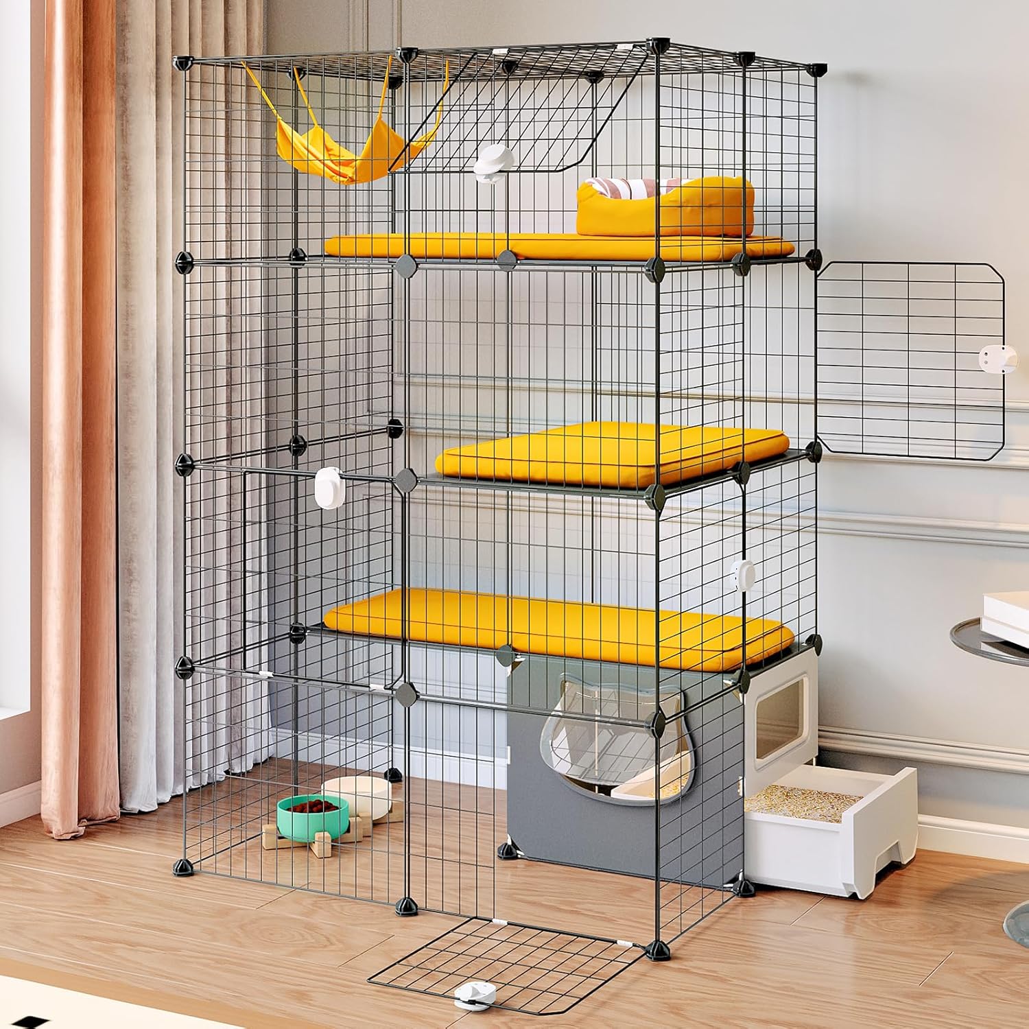 Oneluck Cat Cage with Litter Box for 1-2 Cats, 4-Tier Design