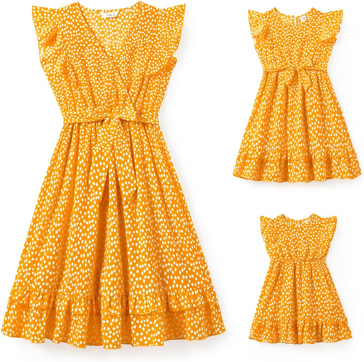 Matching Mommy and Me Dresses with Ruffle Flutter Sleeves