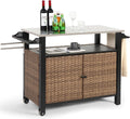 Kitchen Island Cart Wicker Grill Prep Station with Stainless Top