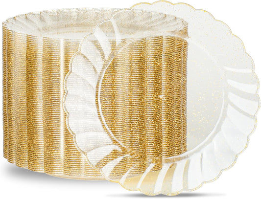 100 Pieces Gold Glitter Disposable Plates for Elegant Parties