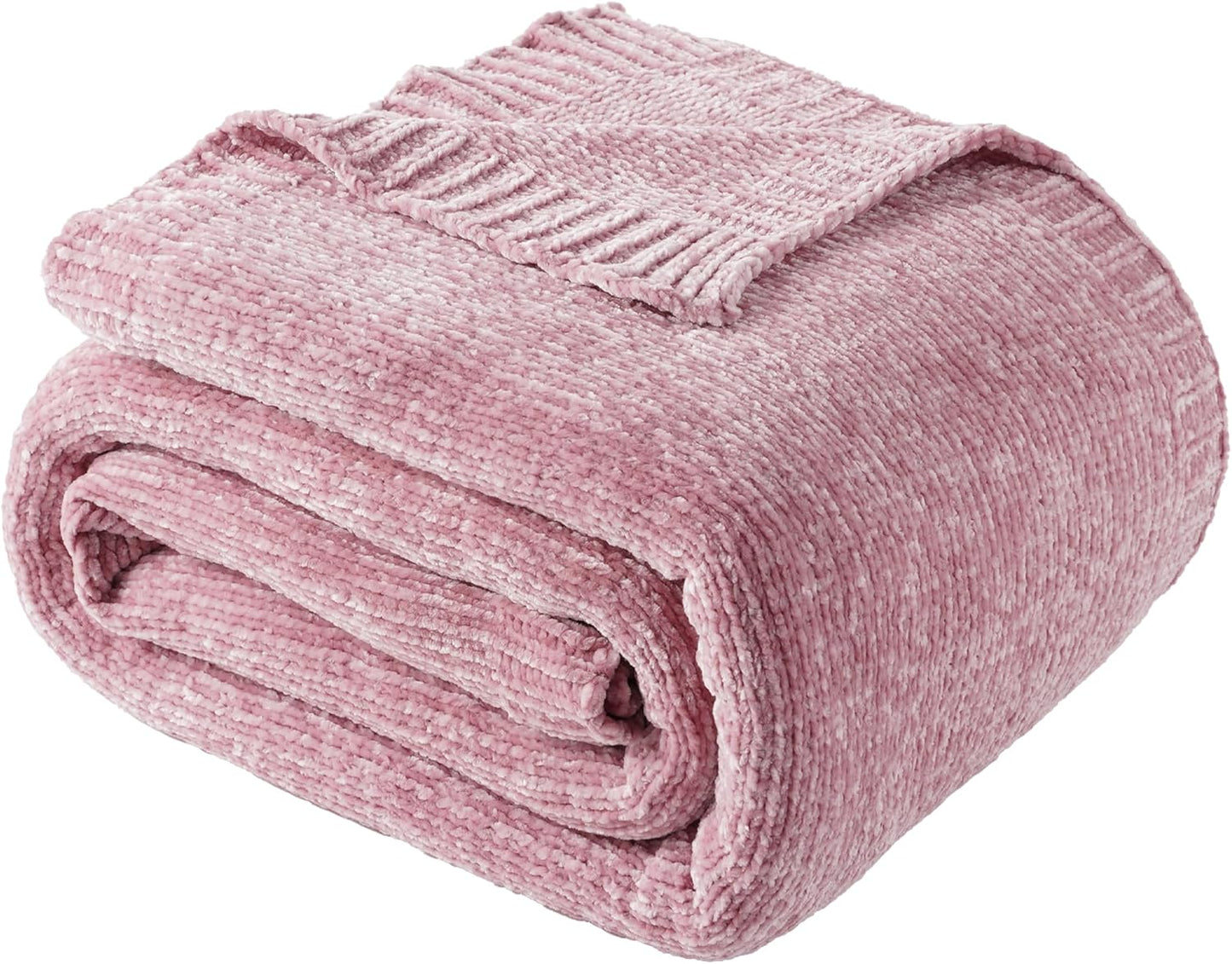 BATTILO HOME Chenille Throw Blanket - Super Soft Pink Cozy Throw