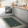 Dark Green Oushak 3x6 Kitchen Rug - Washable Low Pile Non-Slip