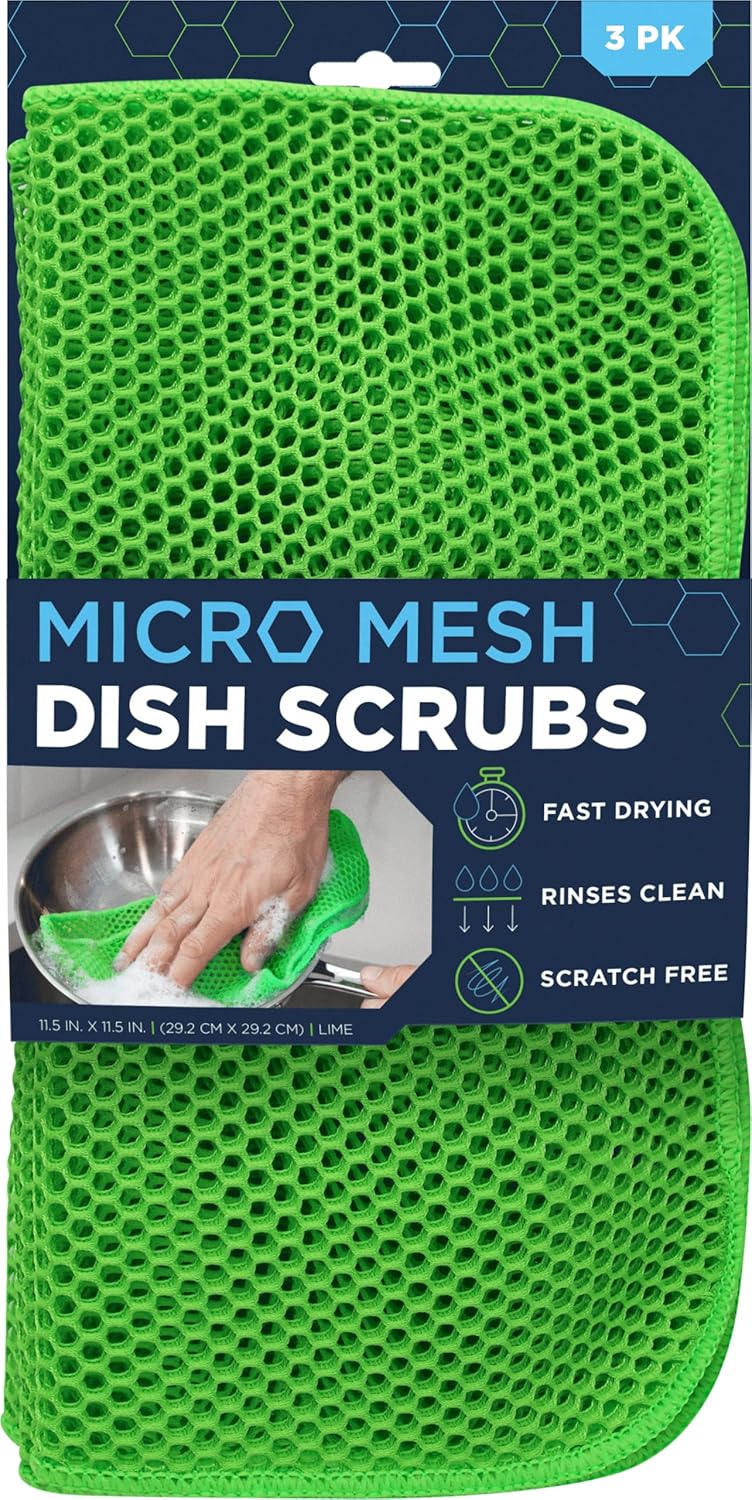 Durable Green Dish Scrubber Trio, 11.5 x 11.5, 3 Pack
