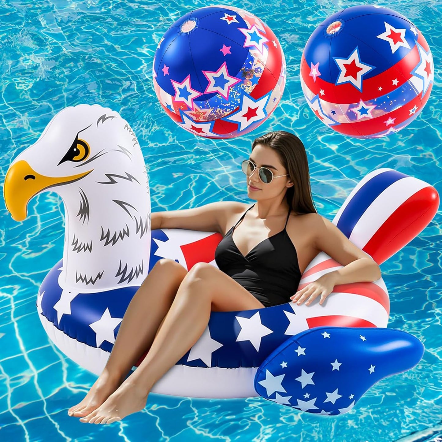 4th of July Pool Floats with Patriotic Beach Balls for Summer Fun