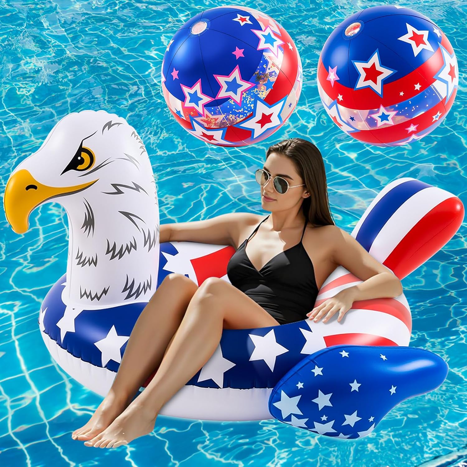 4th of July Pool Floats with Patriotic Beach Balls for Summer Fun