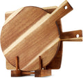 Acacia Wood Cutting Board Set 2 Pack with Stand - Dual Shape