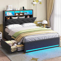 Twin Size Bed Frame with Hidden Storage Headboard and 4 Drawers - LED