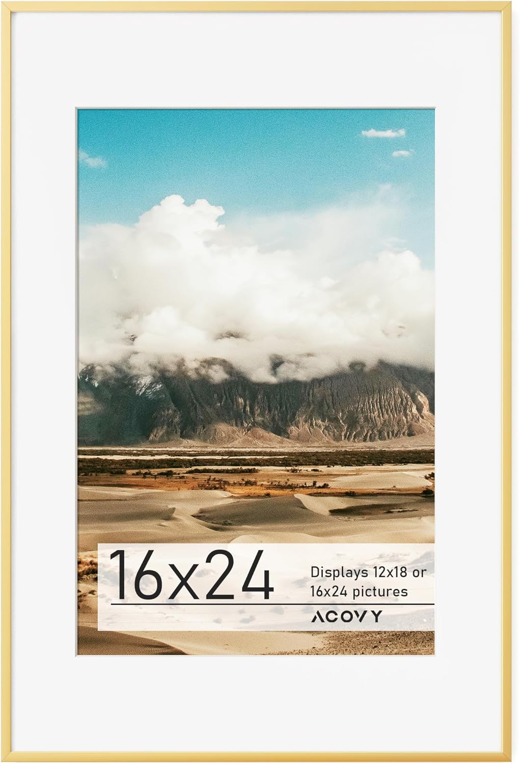 16x24 Aluminum Picture Frame with HD Tempered Glass in Gold
