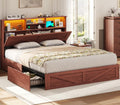Farmhouse Bed Frame Full Size with Bookcase Headboard - Storage & LED
