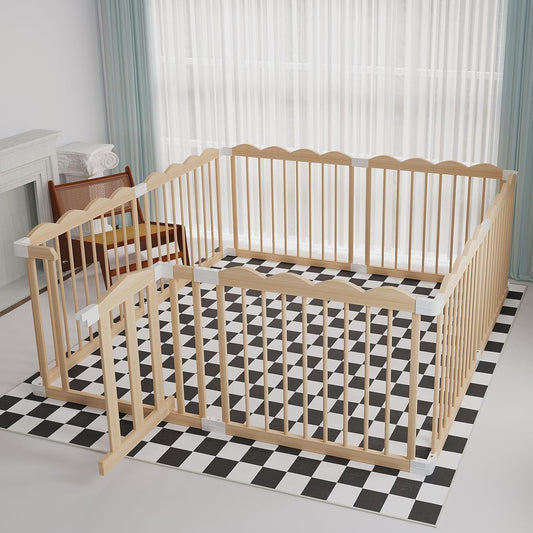 Portable Wooden Baby Playpen with Locking Gate