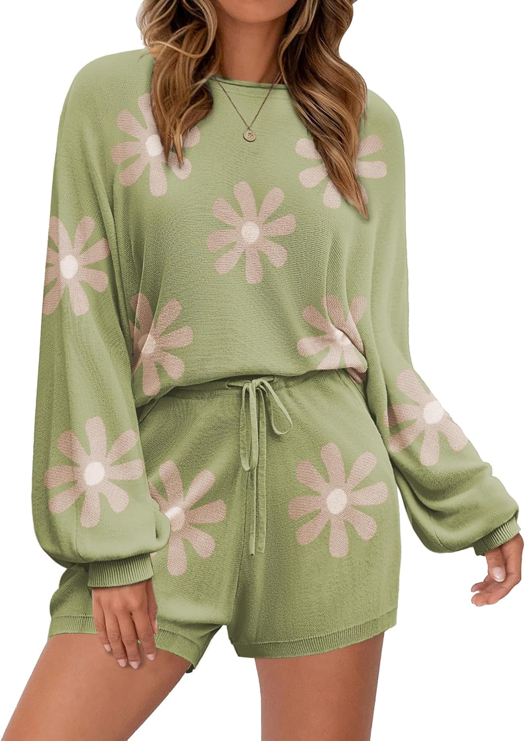 Ekouaer Knit Pajamas Set for Women - Cozy Lounge Wear Set