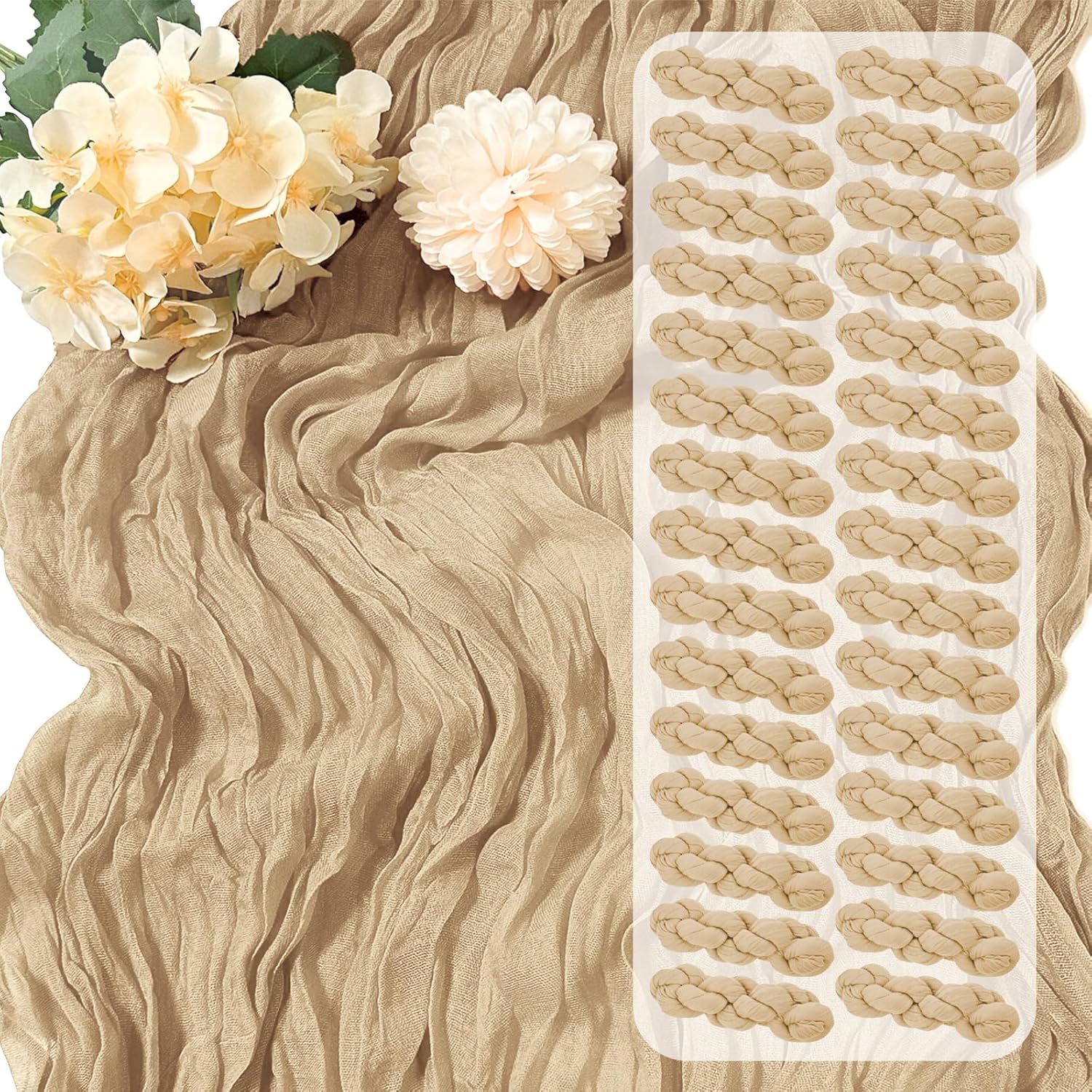 30 Pack Beige Cheesecloth Table Runners for Elegant Events