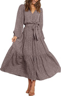 PRETTYGARDEN Long Sleeve Wrap Ruffle Floral Maxi Dress - Flowy Tie you