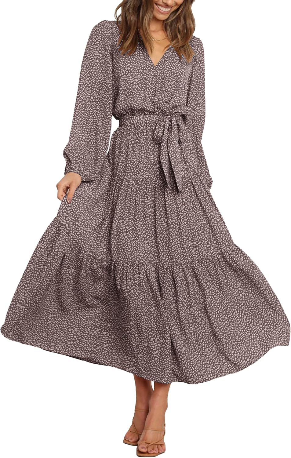 PRETTYGARDEN Womens Spring Long Sleeve Floral Maxi Dress