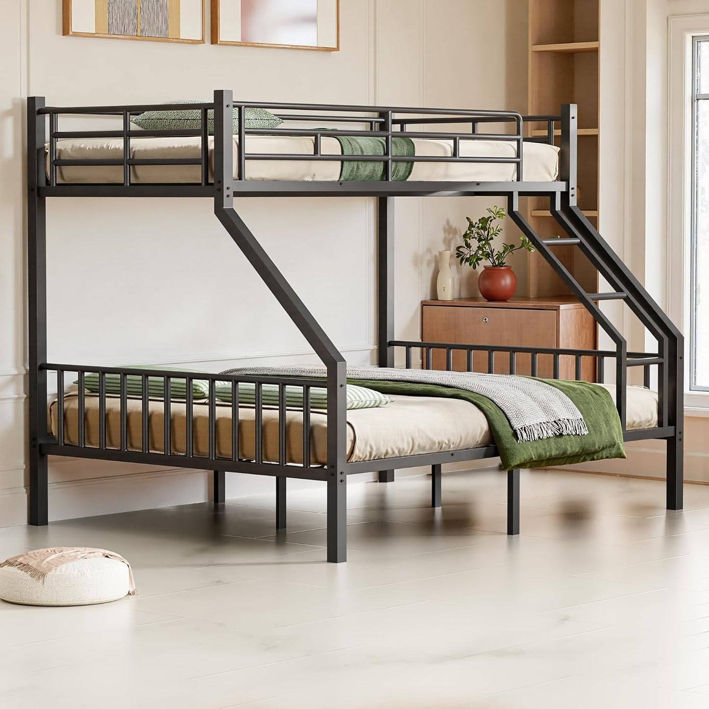 Twin XL Over Queen Bunk Bed for Adults with Heavy Duty Frame