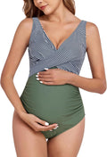 One-Piece Maternity Swimwear Front Cross - Ruched Belly Support