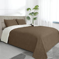 King Size Reversible Quilt Set Olive Leaf-Camel/Ivory - Lightweight