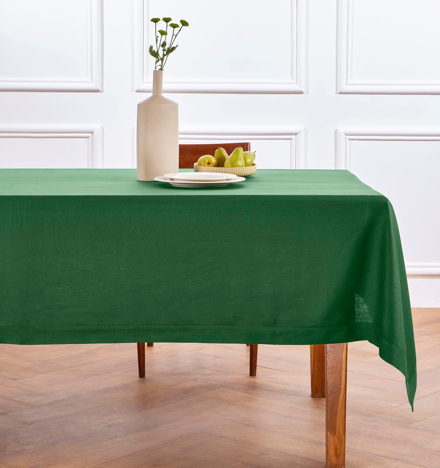 Pure Linen Pine Green Tablecloth for Stylish Fall Gatherings