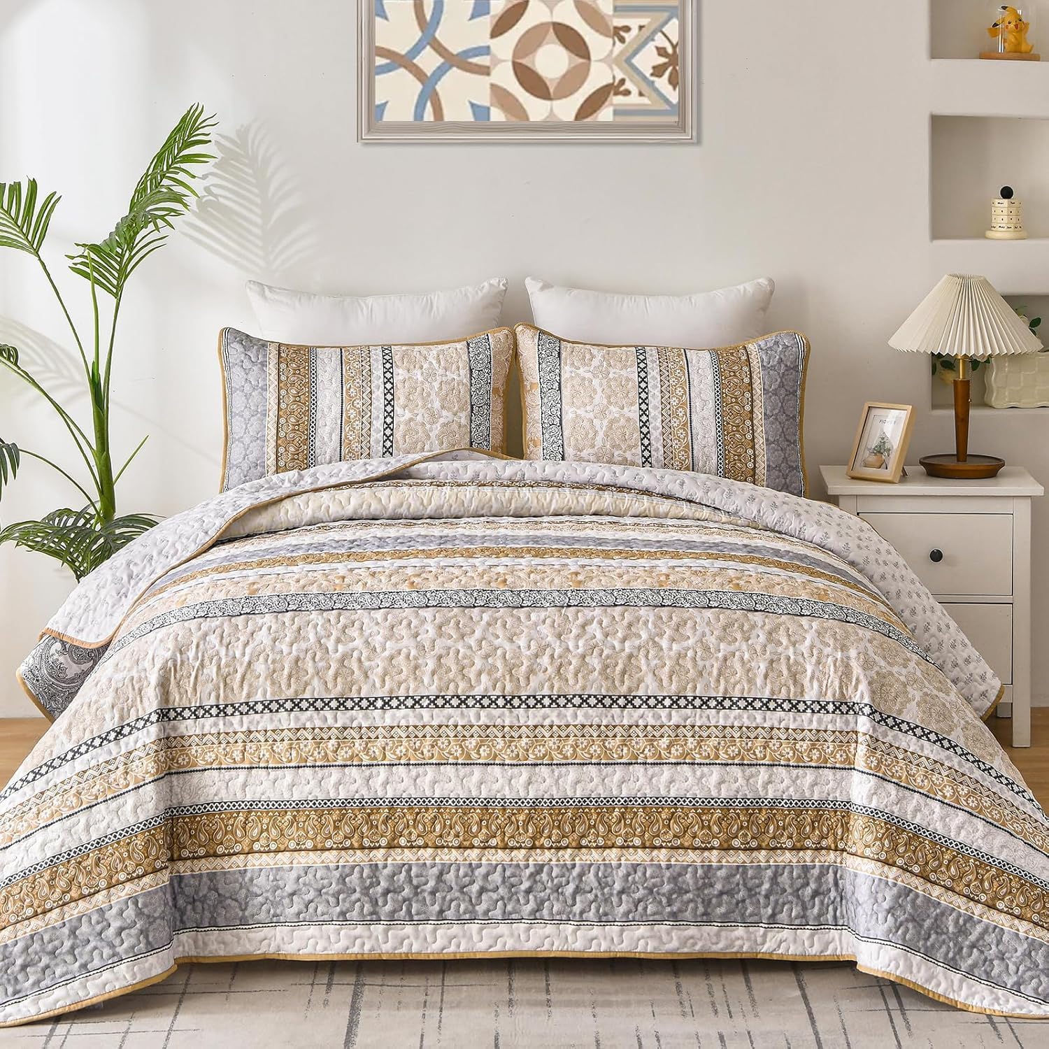 Boho Quilt Set Full Size by WONGS BEDDING - Lightweight & Stylish
