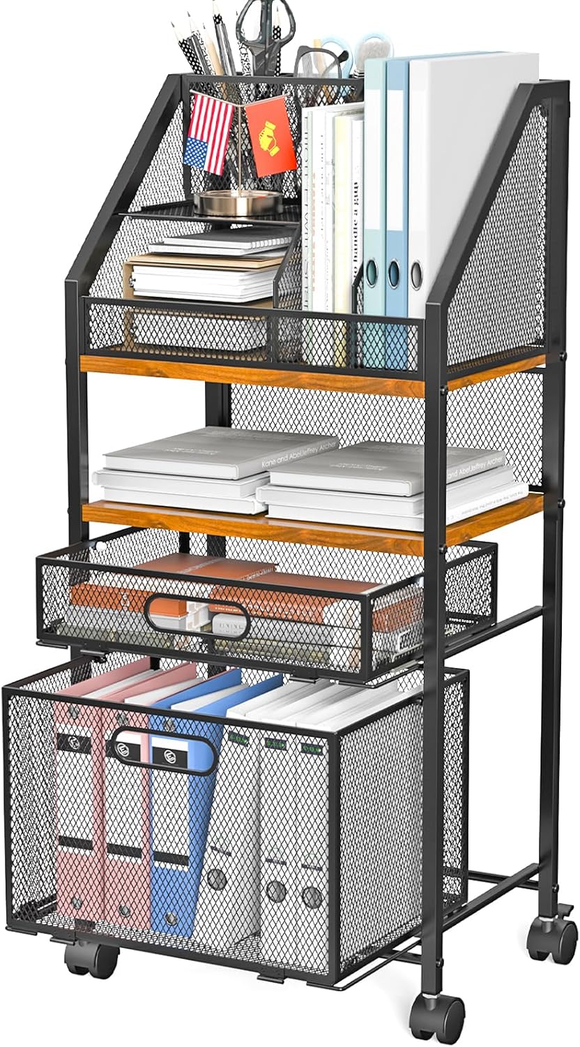 Rolling File Cart with 2 Storage Drawers for Office Supplies