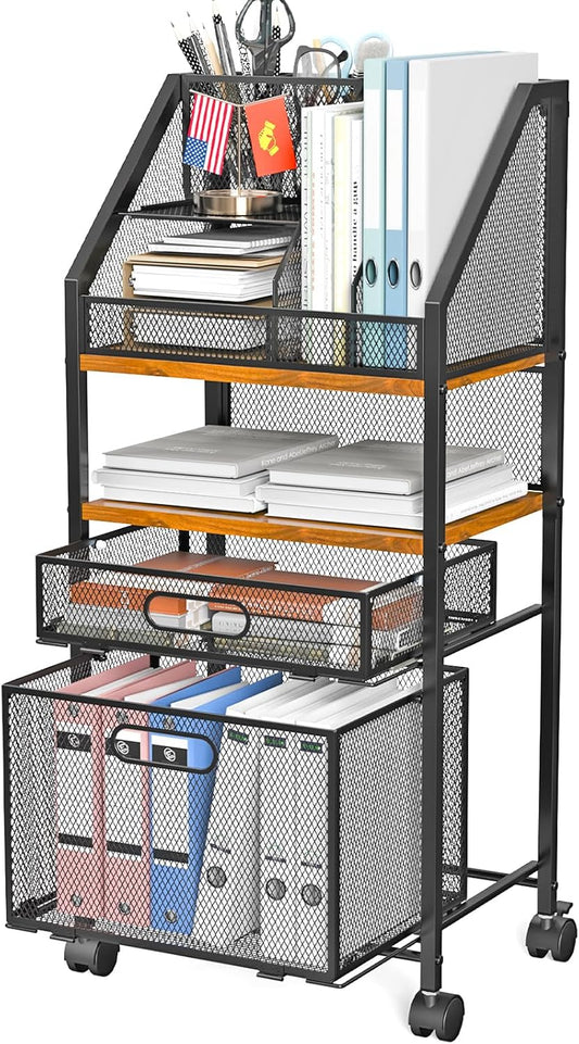 Rolling File Cart with 2 Storage Drawers for Office Supplies