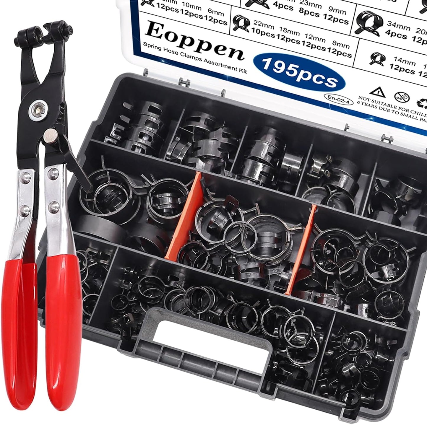 195Pcs Spring Hose Clamps Assortment Kit for Various Sizes