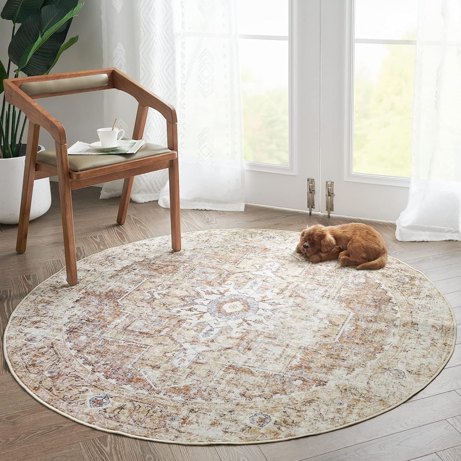 jinchan Round Rug 5ft Washable Area Rug for Vintage Decor