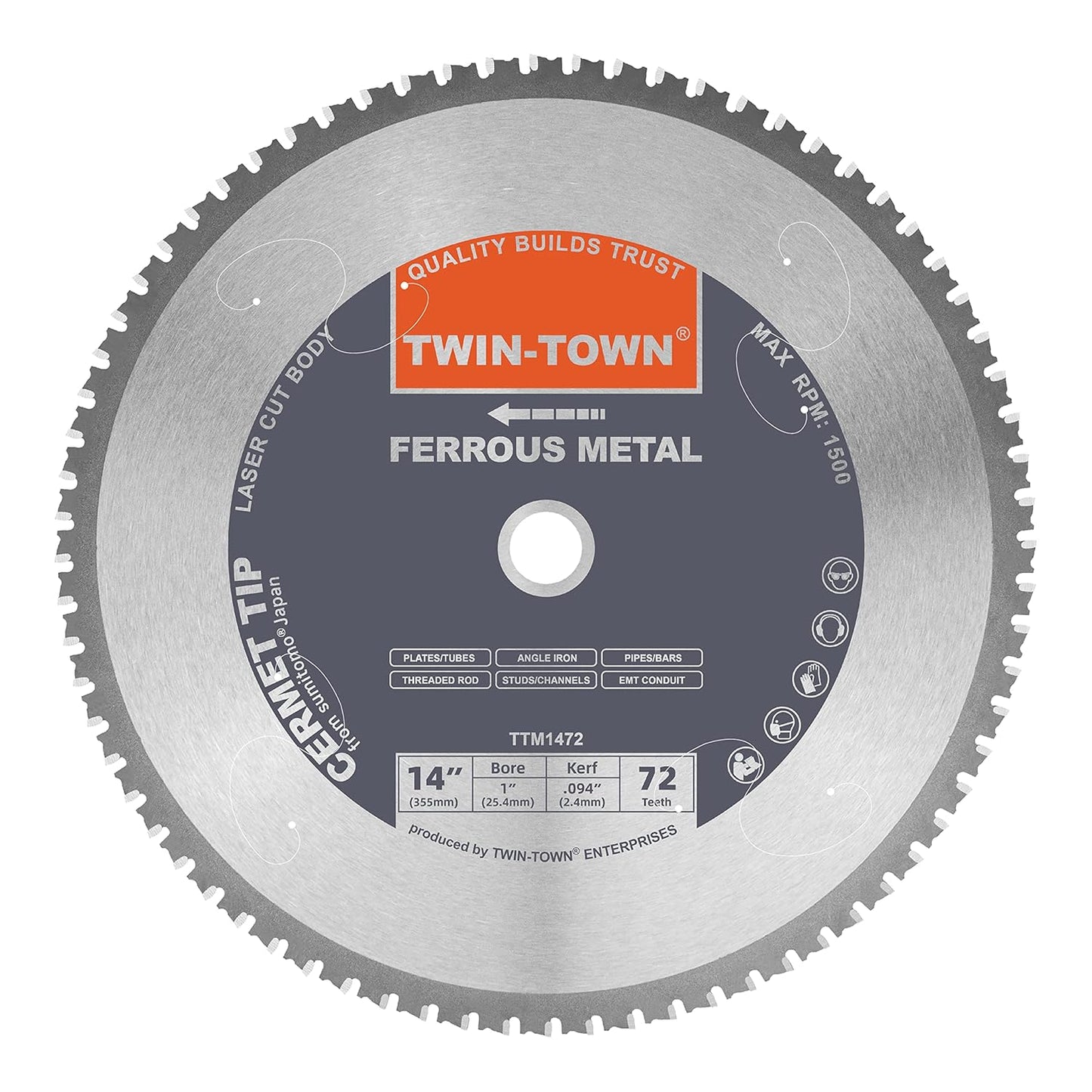 TWIN-TOWN 14-Inch 72 Teeth Cermet Saw Blade for Metal Cutting