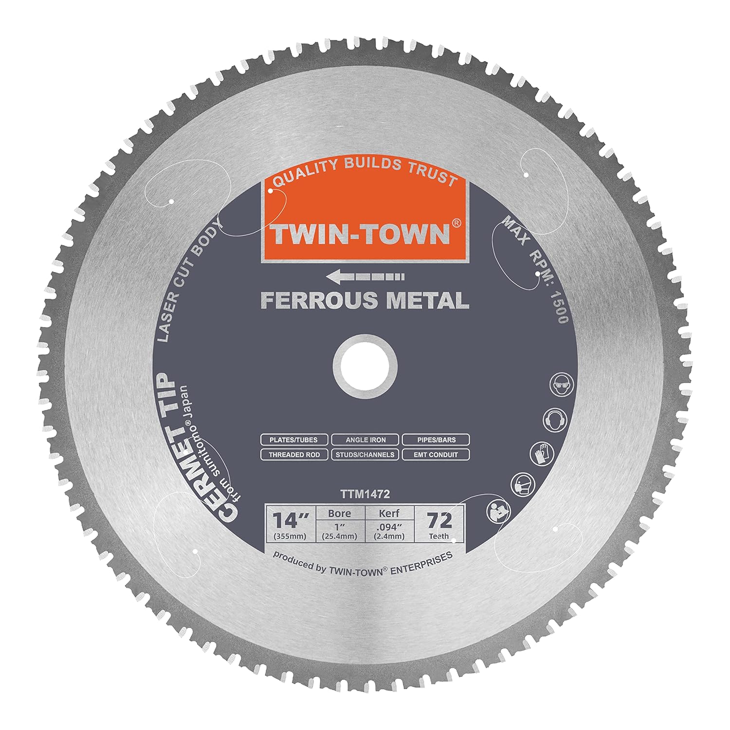 TWIN-TOWN 14-Inch 72 Teeth Cermet Saw Blade for Metal Cutting