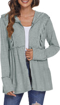 DEESHA Full Zip Up Hoodie for Women Pleated Tiered Ruffle Hooded