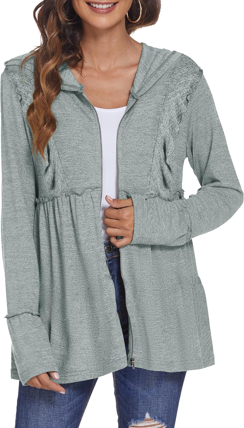 DEESHA Full Zip Up Hoodie for Women with Ruffle Design