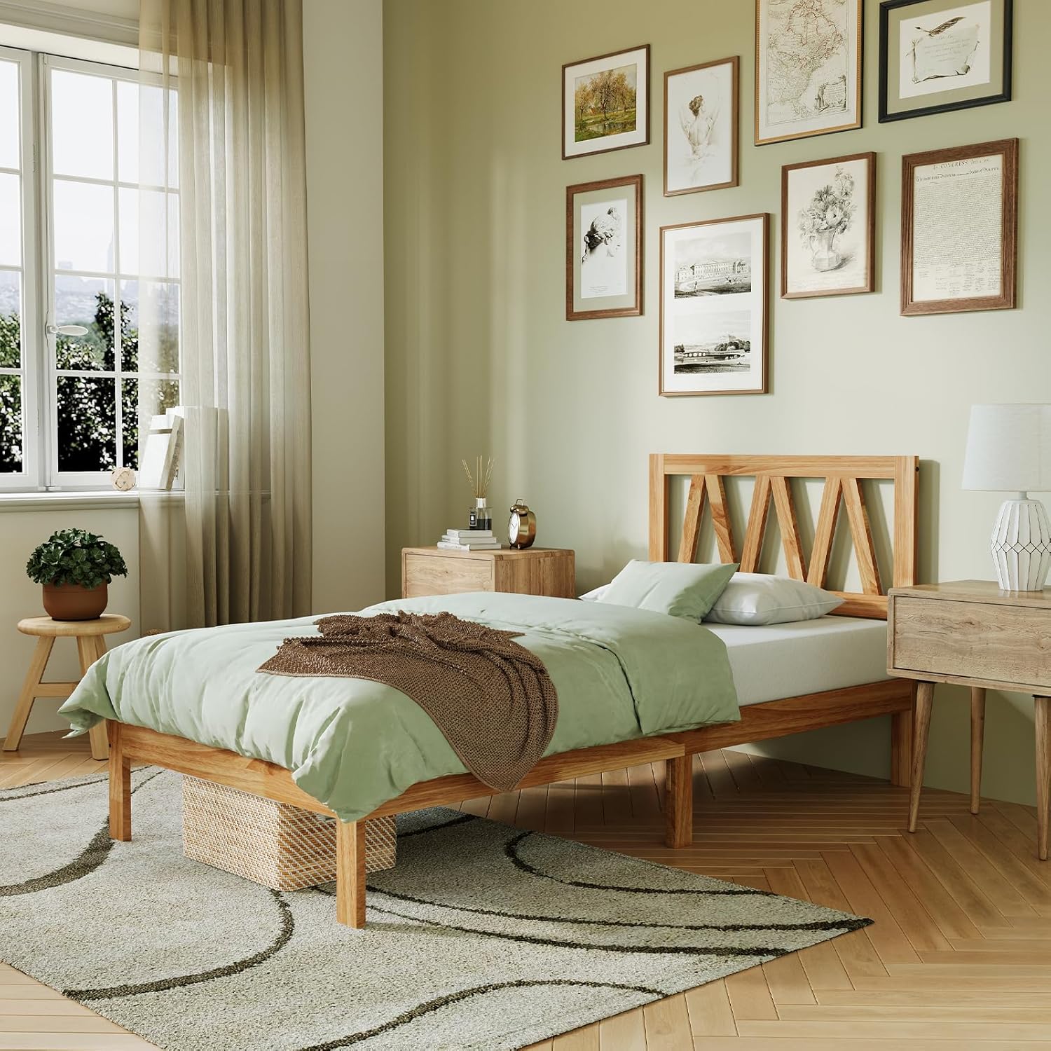 Novilla Twin Bed Frame with Headboard - Solid Wood Design