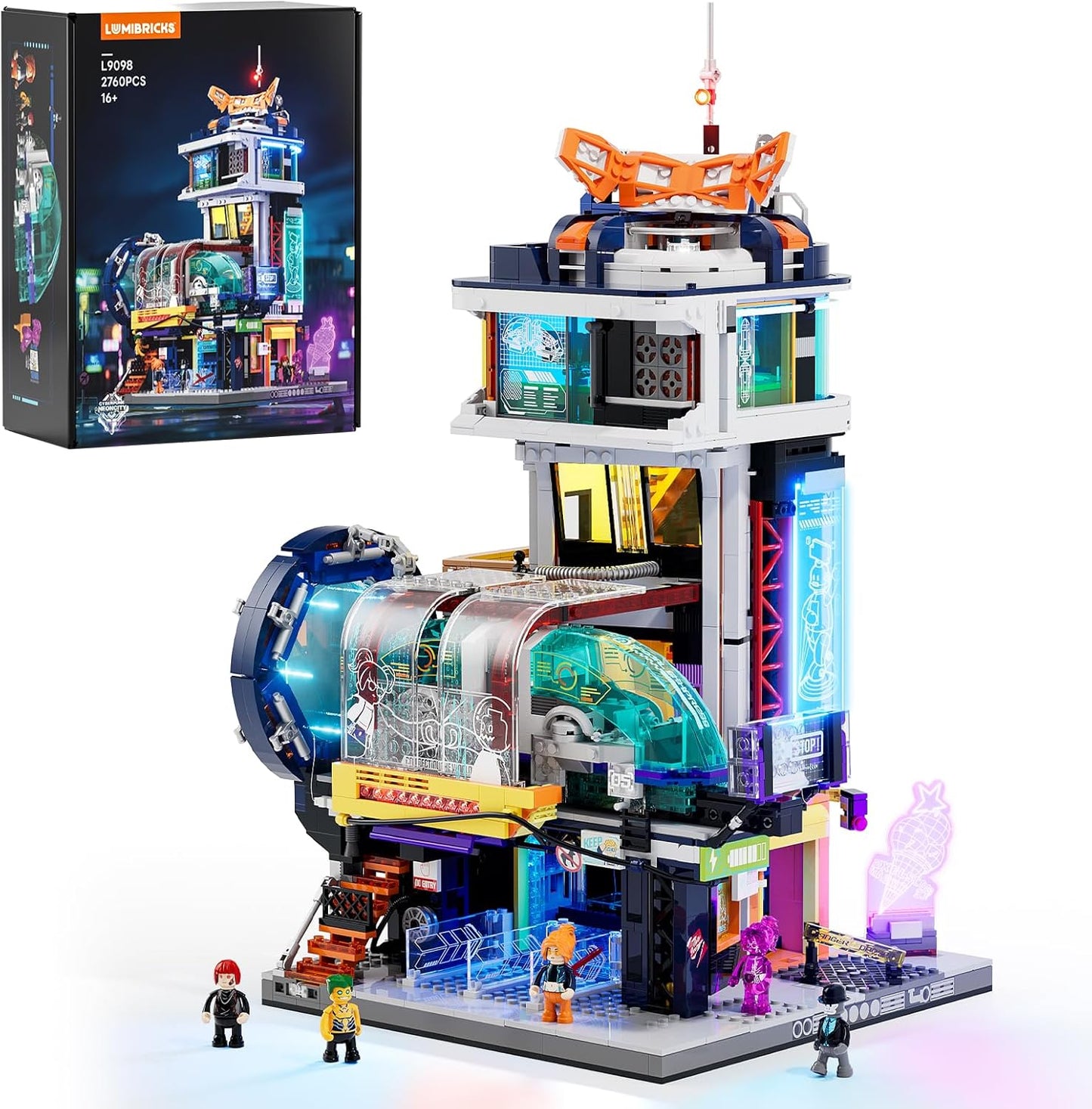 Cyberpunk Floating Train Station Lighting Building Bricks Set
