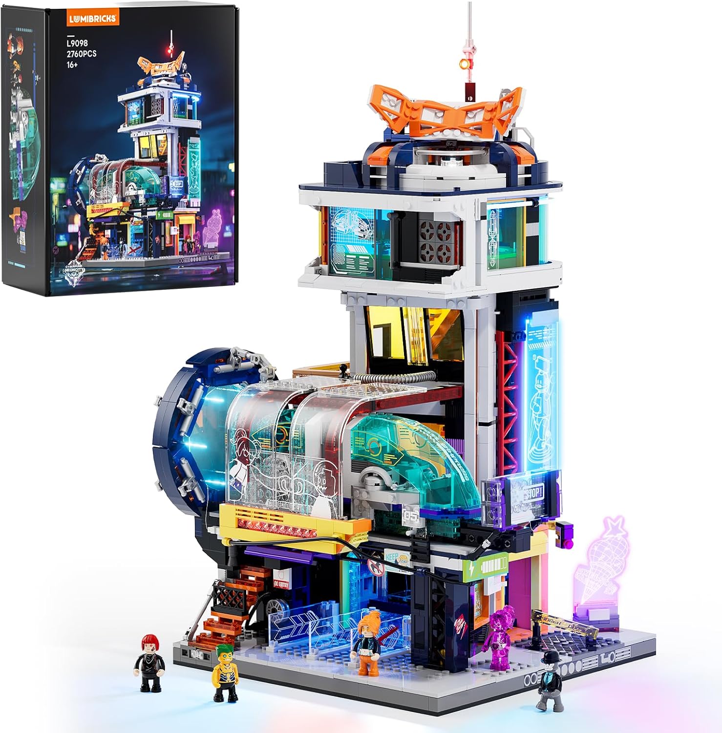 Cyberpunk Floating Train Station Lighting Building Bricks Set