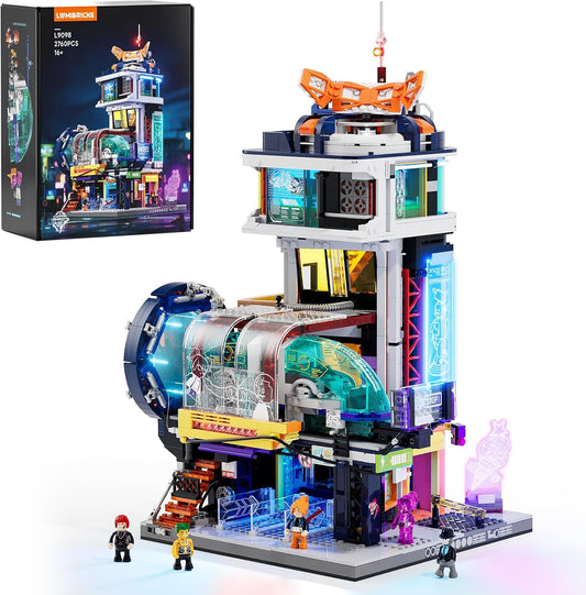 Cyberpunk Floating Train Station Lighting Building Bricks Set