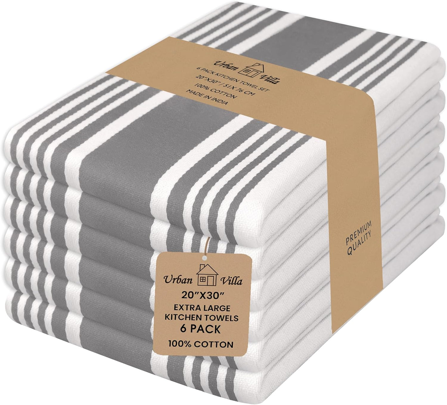 Urban Villa Kitchen Towels 100% Cotton Pack of 6 for Home