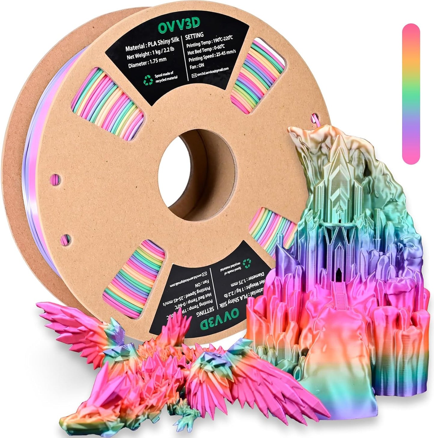 OVV3D Rainbow PLA Filament 1.75mm for Stunning 3D Prints