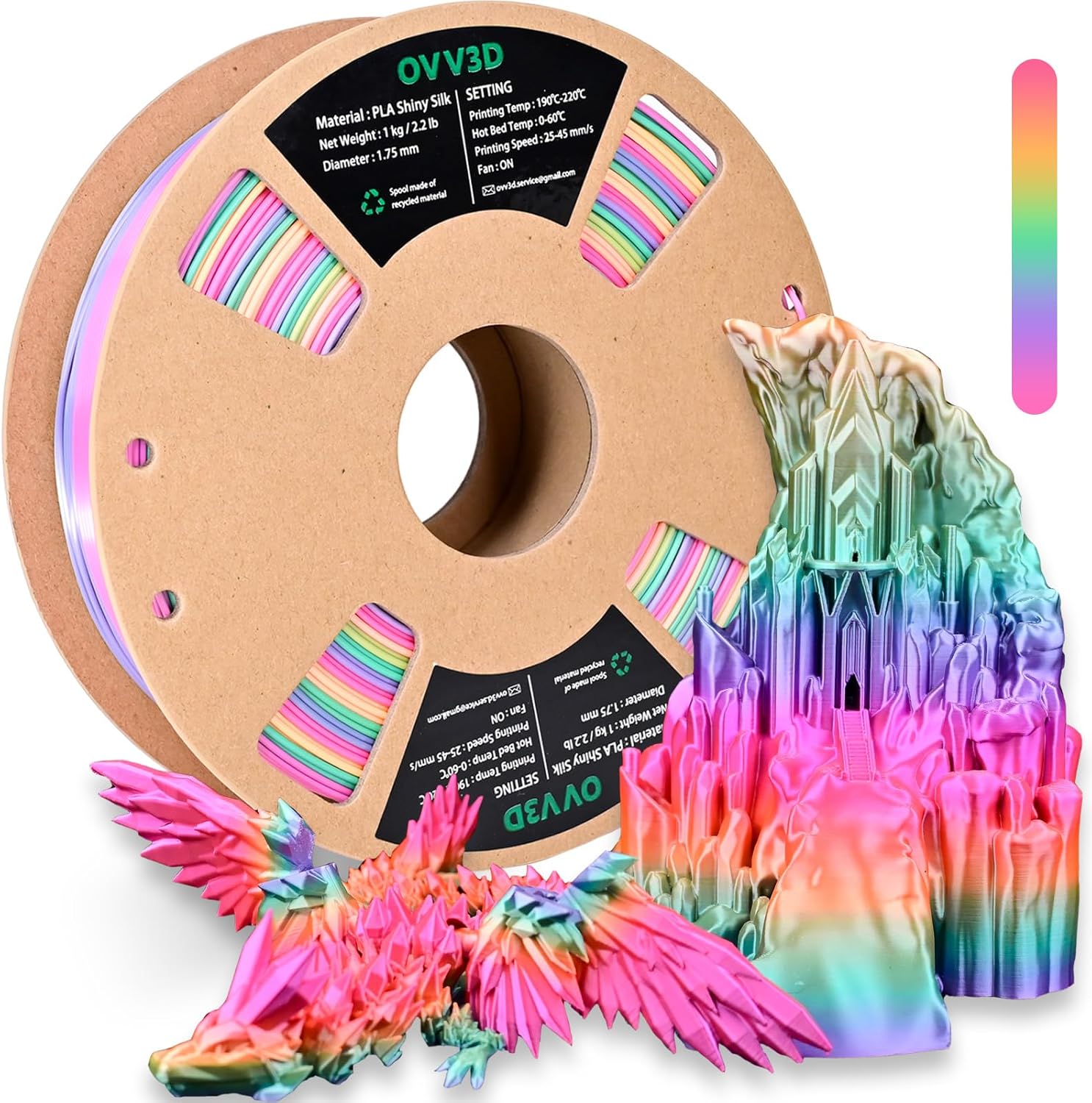 OVV3D Rainbow PLA Filament 1.75mm for Stunning 3D Prints