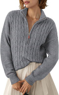 Women's Quarter Zip Ribbed Cable Knit Sweater - Soft Fall Staple