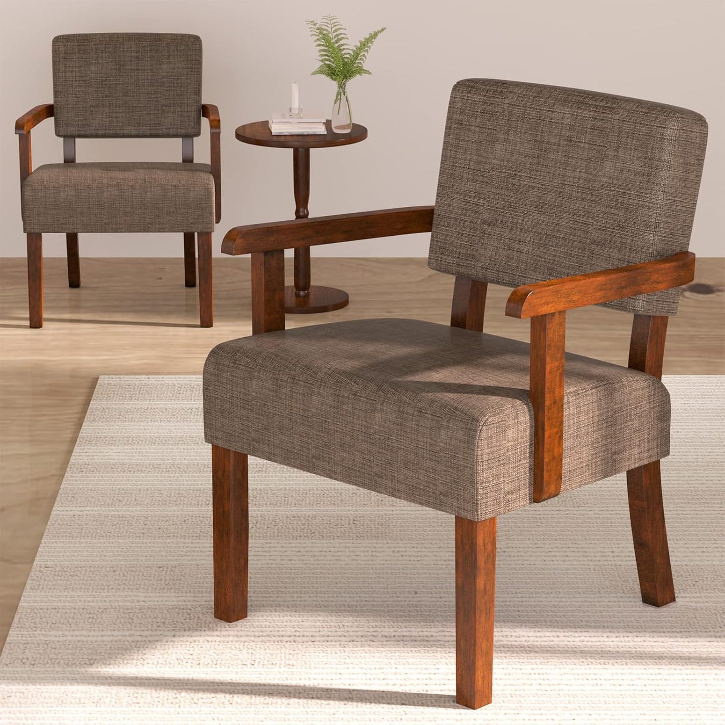 Cozy Duo: 2 Brown Accent Chairs + Table Set, Soft Seats & Armrests, Versatile (AC01)