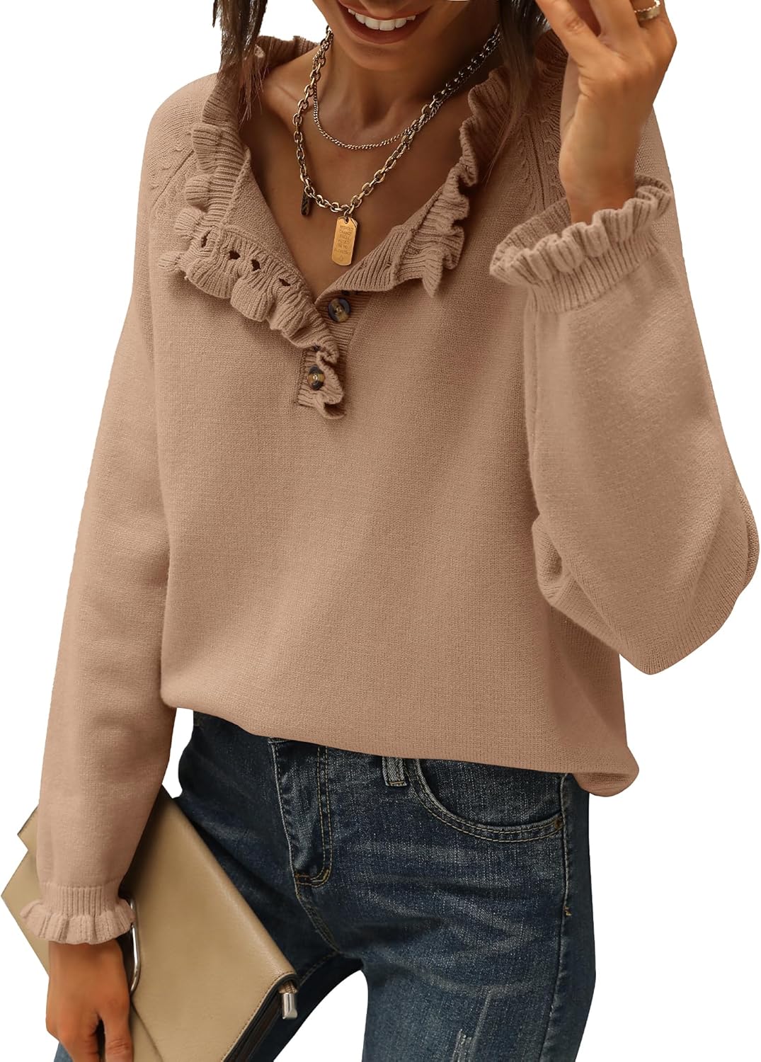 BTFBM Womens Sweaters Casual Knitted Pullover Tops for Fall