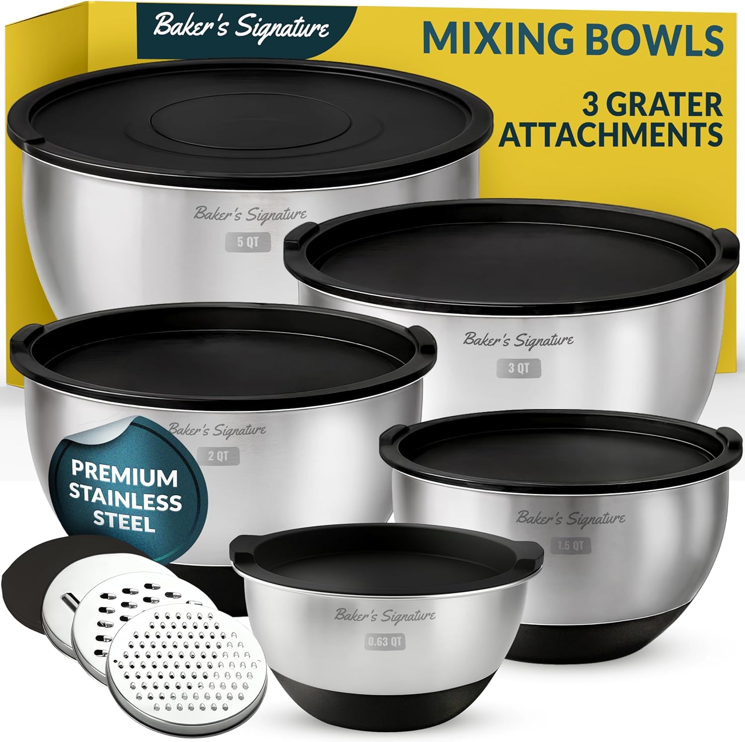 Stainless Steel Mixing Bowls Set with Lids for Kitchen Use