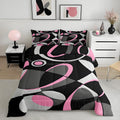 Pink Grey Black Comforter Retro Circle Geometrics Set - Modern Kids