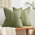 Decorative Burlap Linen Throw Pillow Covers 24x24 in - Sage Green set