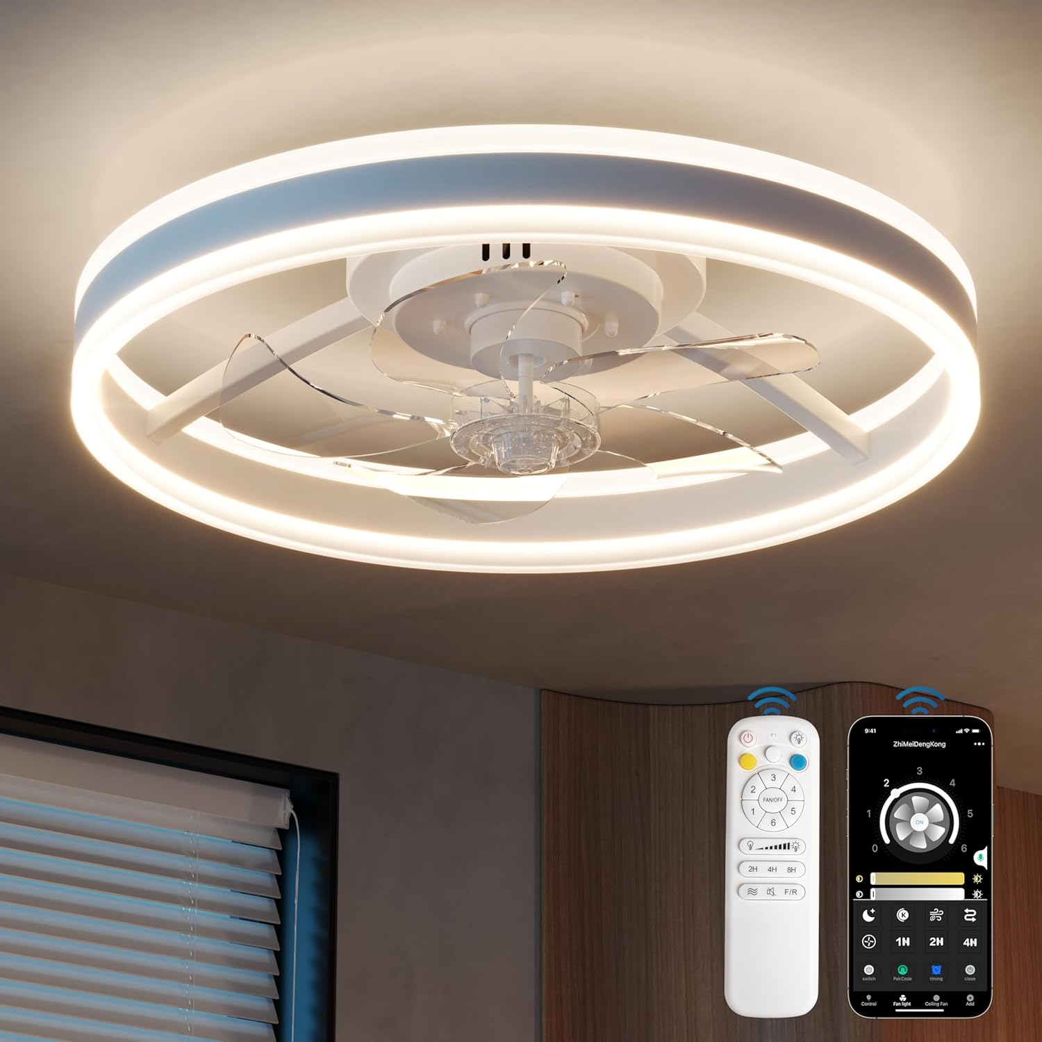 CubiCubi Modern Ceiling Fan with Lights and Remote Control