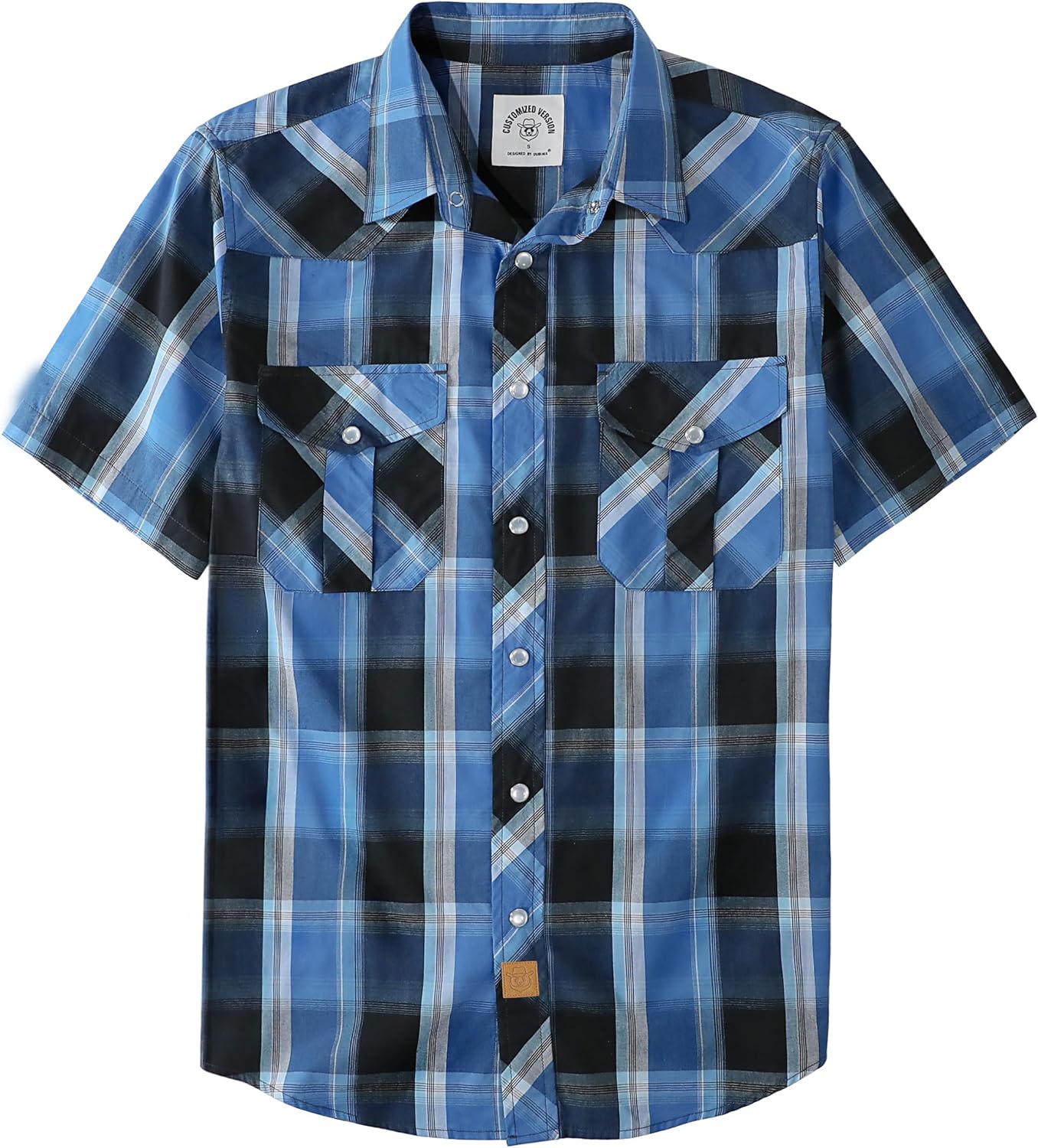 Dubinik Short Sleeve Plaid Pearl Snap Shirts for Men Casual Style